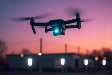 Thermal view from a drone hovering over an industrial perimeter boundary