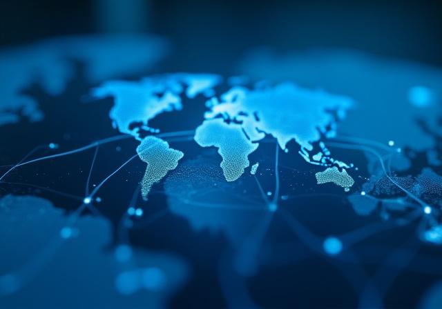 Complex global spatial data visualization showing network connections