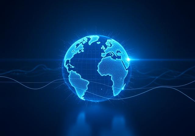 Complex global data visualization showing interconnected mapping nodes