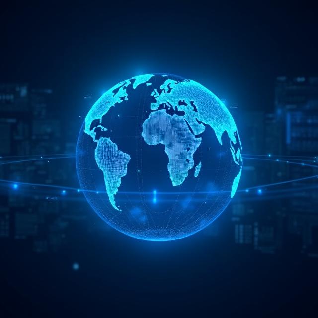 Futuristic holographic globe with drone flight paths